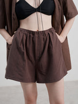 Keten Günlük Giyim Yüksek Belli Bol Şort