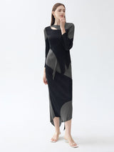 Şık Patchwork Pileli Düzensiz Etek Takımı