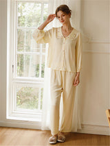 Saten Gül Nakışlı Pijama Takımı