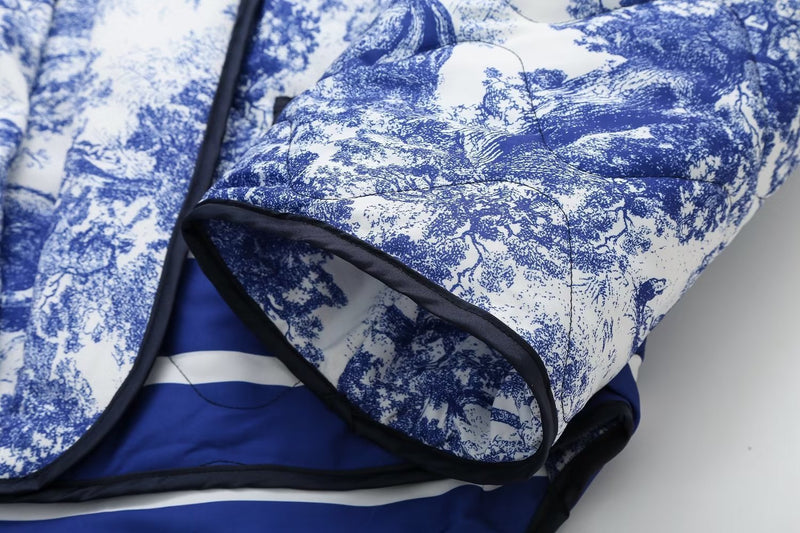 Vintage Mürekkep Boyama Baskı Kapitone Oversize Ceket