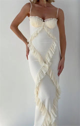 Pliseli Fırfırlı Slip Slit Maxi Elbise