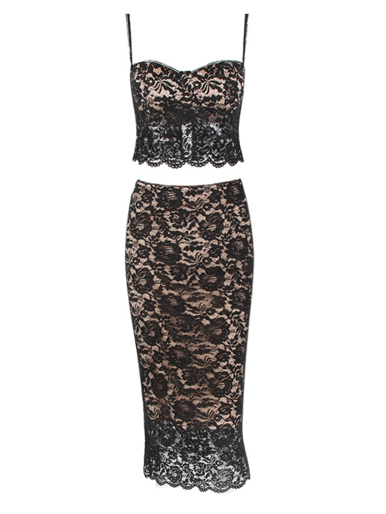 Siyah Dantel Midi Etek