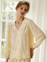 Saten Gül Nakışlı Pijama Takımı