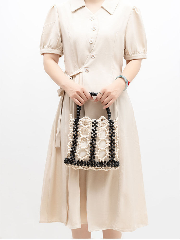 El Dokuma Ahşap Boncuklu Kadın Çantası