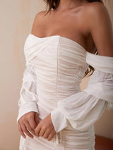 Seksi Omuz Açık File Elbise