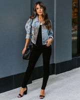 Patchwork Leopar Desenli Kot Ceket