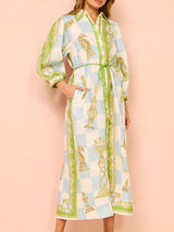 Şık Baskılı Önü Bağcıklı Gömlek