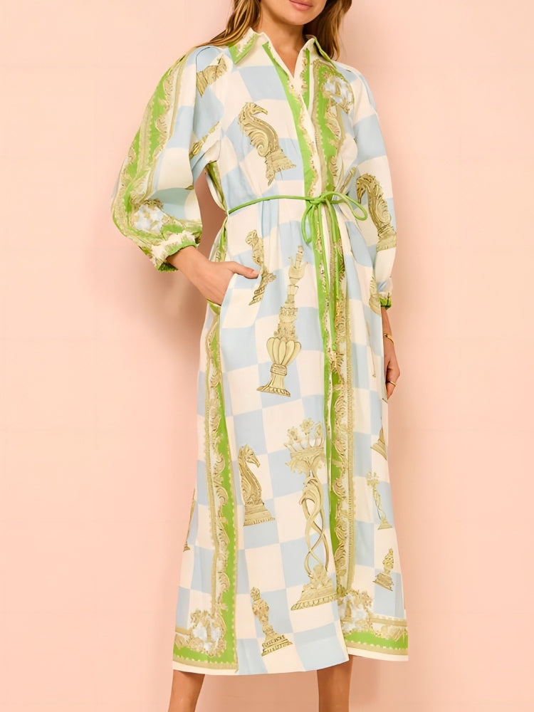 Şık Baskılı Önü Bağcıklı Gömlek