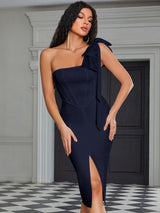 Seksi Tek Omuz Kesik Yırtmaç Elbise