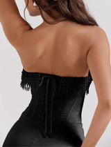 İnci - İşlemeli Yarıklı Elbise