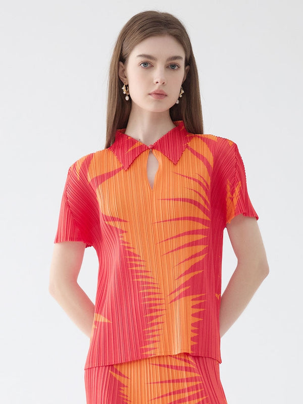 Pileli Yaka Üst İki Parçalı Set Etek