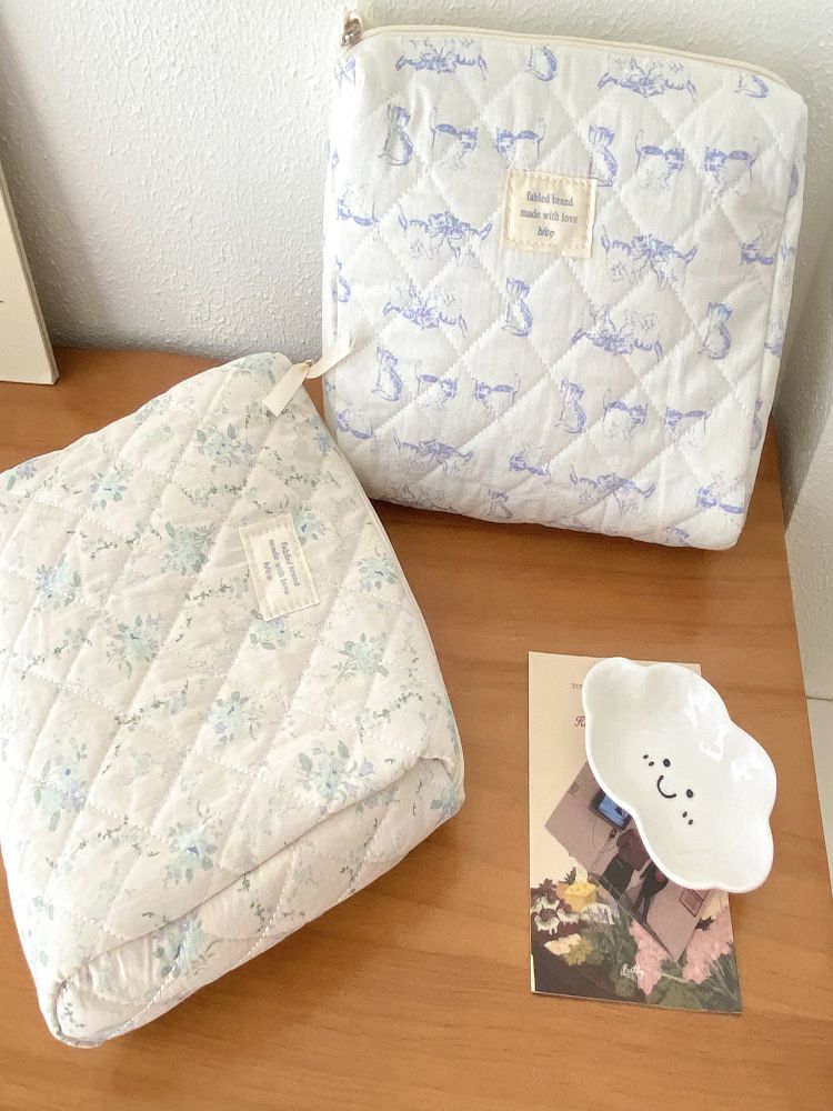 Sahil Mavisi Çiçek Makyaj Çantası