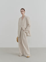 Geniş Paça Düz Keten Pantolon