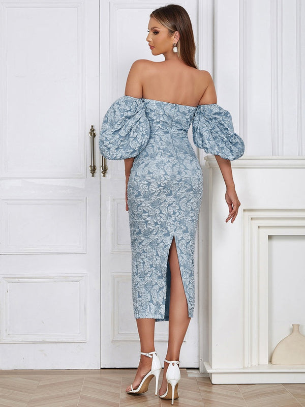 Askısız Vintage Puff Sleeve Elbise