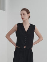 Pamuk Keten V Yaka Kolsuz Yelek