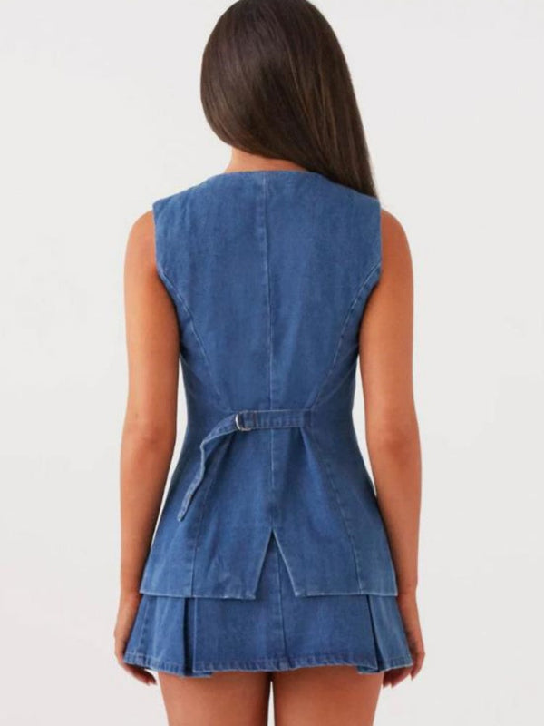 Sıcak Havalarda Giyilebilecek Kolsuz Yüksek Bel Kot Takım