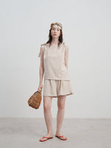 Keten Günlük Gevşek Tank Top