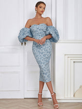 Askısız Vintage Puff Sleeve Elbise