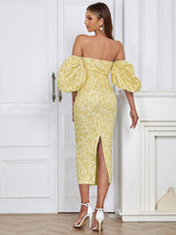 Askısız Vintage Puff Sleeve Elbise