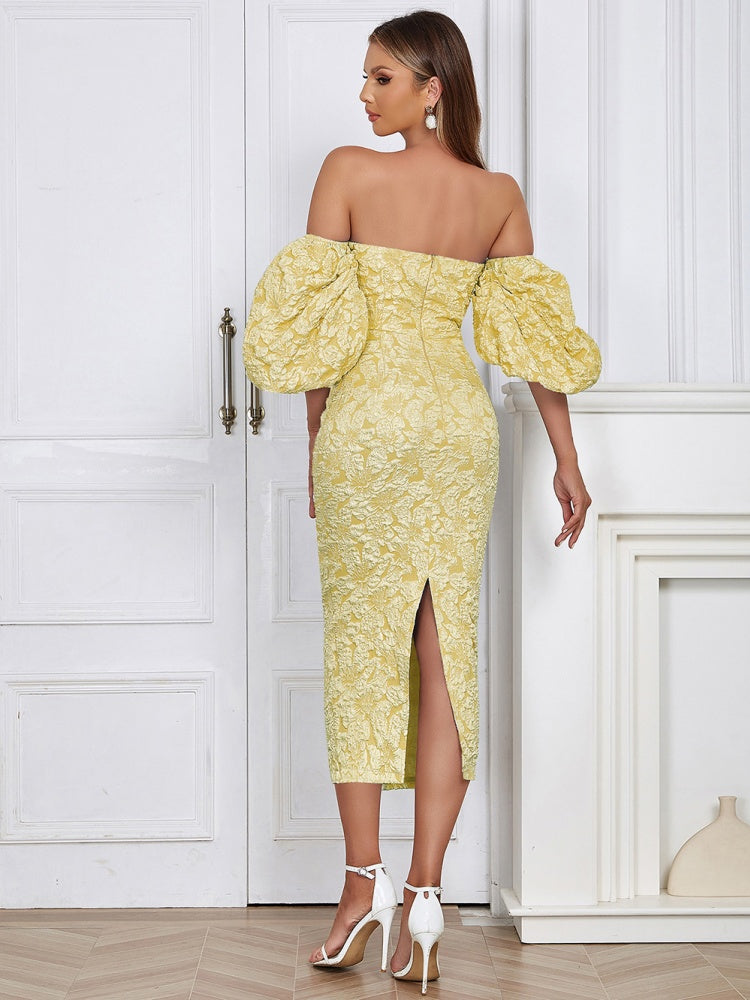 Askısız Vintage Puff Sleeve Elbise