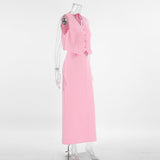 Pembe Takım Yelek Ve Etek Takımı