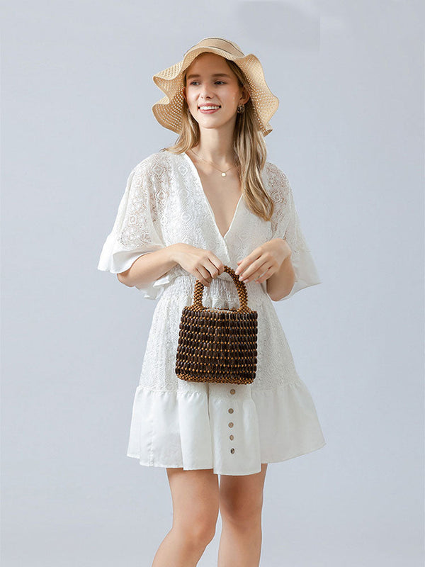 Ahşap Boncuklu Dokuma Bez Çanta