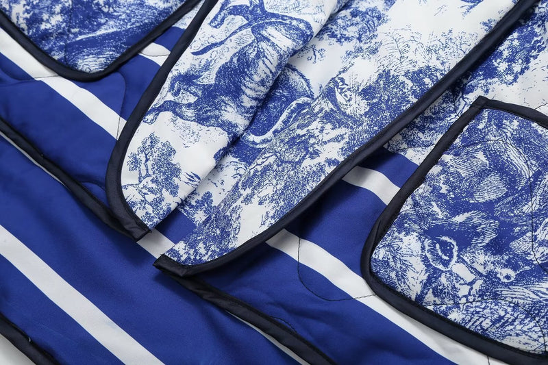 Vintage Mürekkep Boyama Baskı Kapitone Oversize Ceket