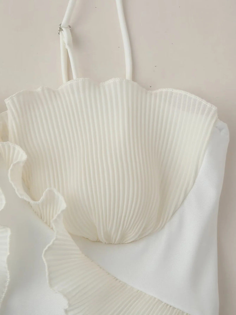 Pliseli Fırfırlı Slip Slit Maxi Elbise