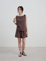 Keten Günlük Giyim Yüksek Belli Bol Şort