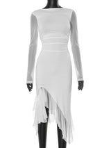 Şeffaf Volanlı Yırtmaçlı Elbise