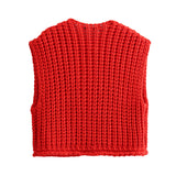 Büyük Düğmeler Düz Renk Örgü Yelek Hırka