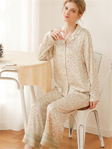 Çiçek Desenli Çentikli Yaka Pijama Takımı