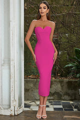 Seksi Askısız Bandaj Midi Elbise