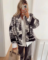 Vintage Mürekkep Boyama Baskı Kapitone Oversize Ceket