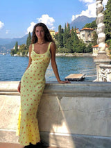 Çiçek Desenli Deniz Kızı Slip Maxi Elbise