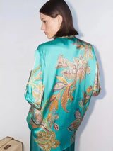 Saten Çiçek Desenli Gömlek ve Pantolon Takımı