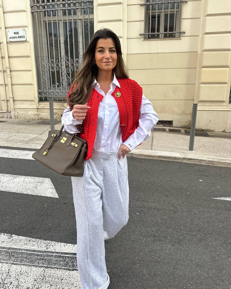 Büyük Düğmeler Düz Renk Örgü Yelek Hırka