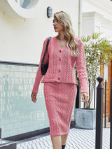 Rahat Triko V-Yaka Kazak ve Bodycon Etek Takımı