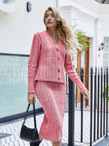 Rahat Triko V-Yaka Kazak ve Bodycon Etek Takımı