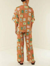 Etnik Botanik Çiçek Desenli Bol Paça Pantolon