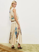 Artistic Prints Pleated Sleeveless Midi Skirt Set