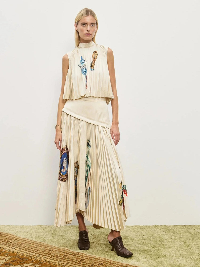 Artistic Prints Pleated Sleeveless Midi Skirt Set