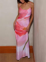 Soyut Çiçek Desenli Uzun Elbise