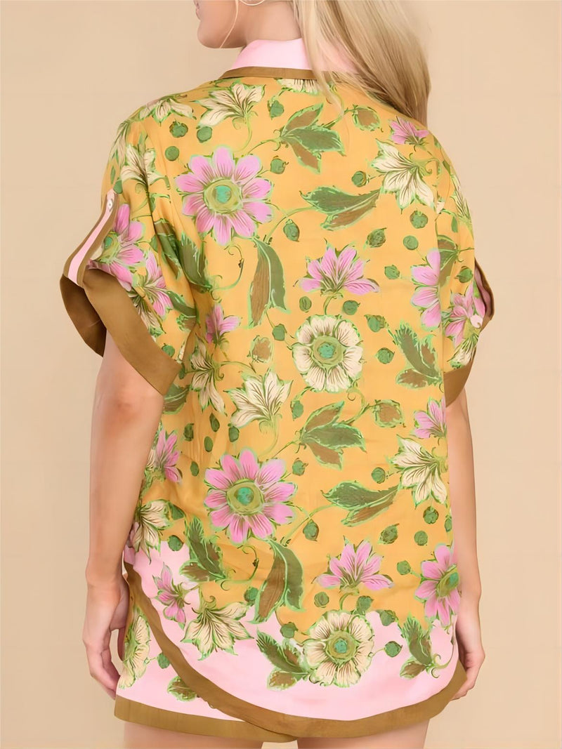 Retro Çiçekli Bol Şort Takım