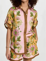 Retro Çiçekli Bol Şort Takım