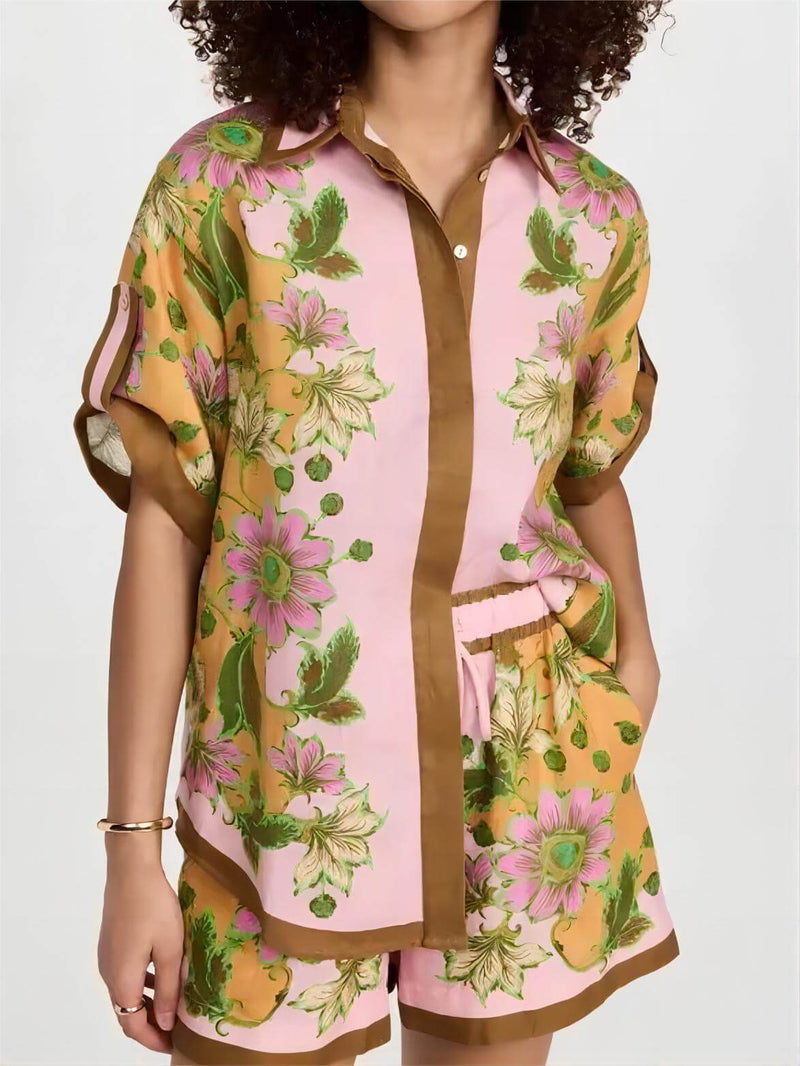 Retro Çiçekli Bol Şort Takım