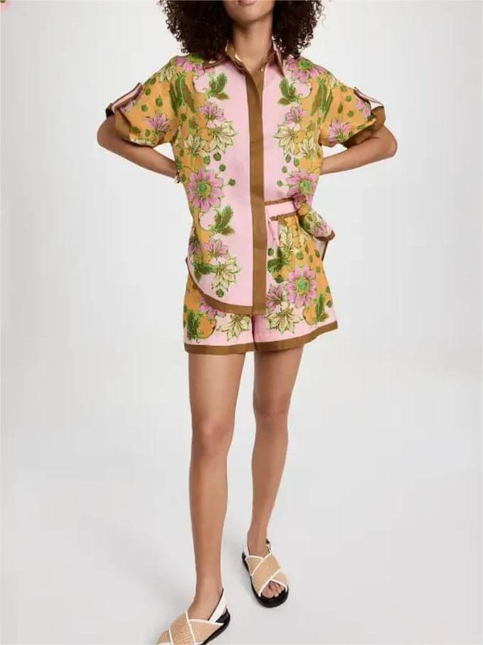 Retro Çiçekli Bol Şort Takım