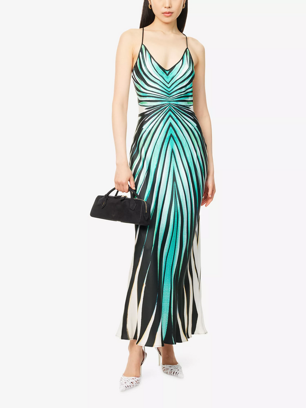 Artistic Striped Satin Maxi Slip Dress