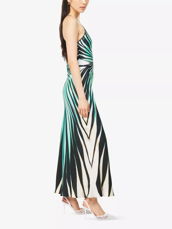 Artistic Striped Satin Maxi Slip Dress