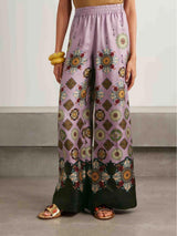Retro Fine Satin Floral Print Wide Leg Pants Set